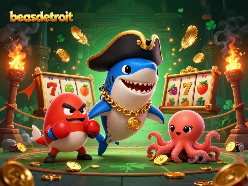 Engage in winning strategies at beasdetroit with vibrant 3D characters and casino symbols.