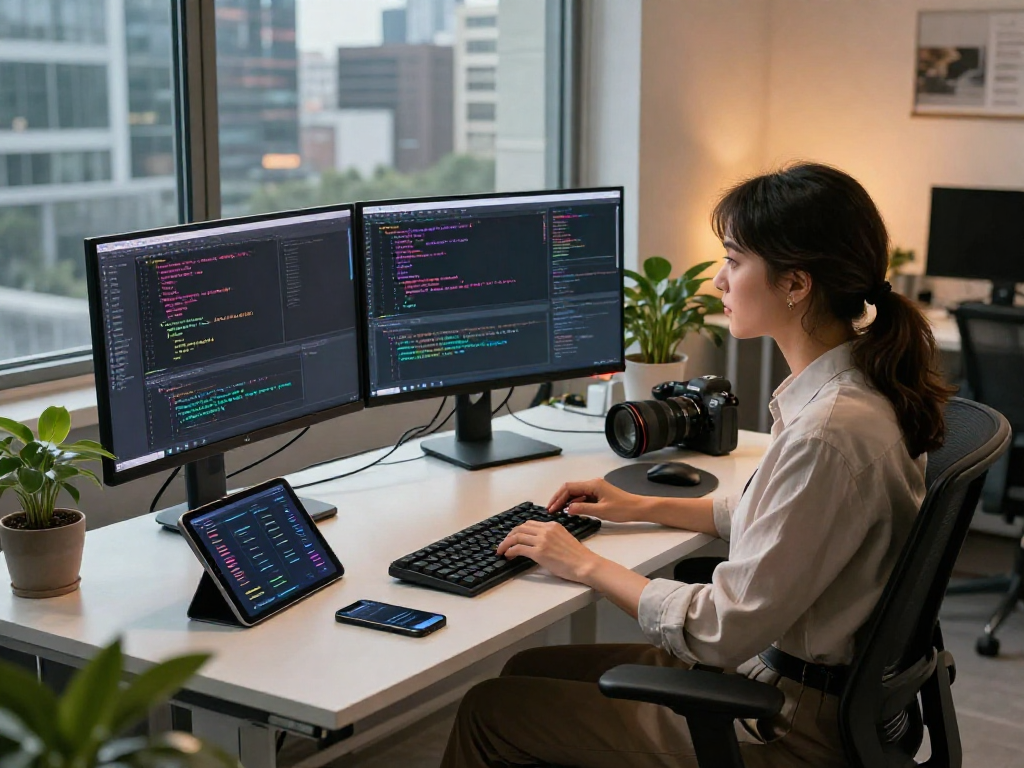 Innovative coding workspace with Juicy ai enhancing productivity and creativity in a modern office setting.